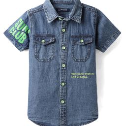 Pine Kids Denim Woven Washed Shirt With Text Print - Blue-image-43