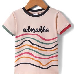 Ollypop Sinker Knit Half Sleeves T-Shirt with Text Print - Pink-12