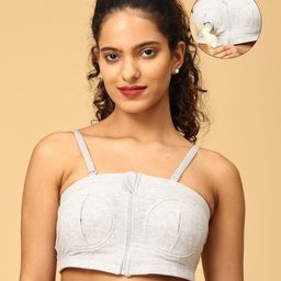 The Mom Store Cotton Sleeveless Solid Nursing Pumping Bra - Grey-image-90