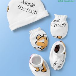 Babyoye Disney 100% Cotton Cap Mittens & Booties Set With Winnie The Pooh Print White - Diameter 10 Cm-image-33