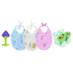 The Cheeky Kidzz Baby 1 Fruit Silicone Teether And 3 Feeding Bibs With 1 Pair Soft Cotton Anti-Slip Newborns Socks (ASSORTED COLOURS)-24