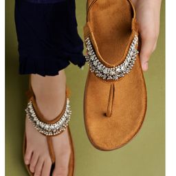 Shoetopia Beads Embellished Ethnic Sandals - Tan-image-71