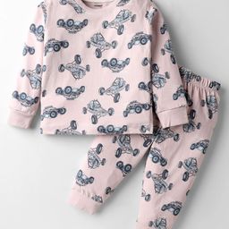 CUCUMBER Sinker Knit Full Sleeves Co-Ord Night Suit with Vehicle Print - Dusty Rose-image-18