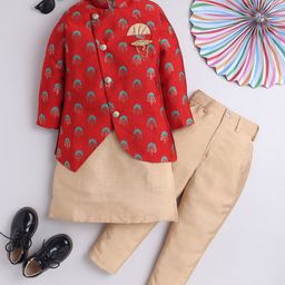 BAESD Boys Floral Printed Regular Thread Work Kurta with Pyjamas-6