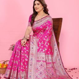 HERE&NOW Ethnic Motifs Zari Pure Silk Banarasi Saree-picture-35