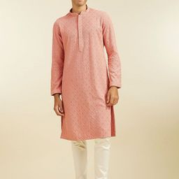 Diwas by Manyavar Floral Chikankari Sequinned Mandarin Collar Straight Kurta With Pyjamas-picture-50