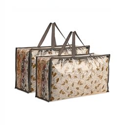 Aura Transparent & Brown 2 Pieces Floral Printed Multi-Utility Waterproof Organisers-21