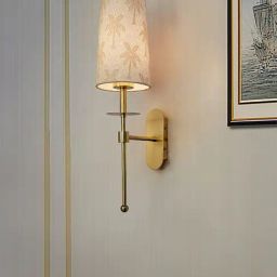FOS LIGHTING Antique Brass Long Arm Wall Sconce with Palm Motif Shade-picture-37