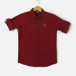 Allen Solly Kids Maroon Cotton Slim Fit Full Sleeves Shirt-picture-42