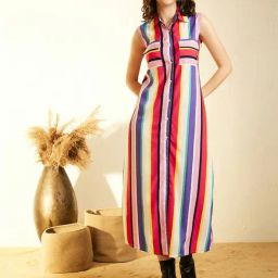 StyleStone Multicolor Striped Shirt Dress-image-63