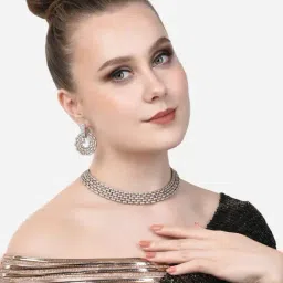 Zaveri Pearls Rose Gold Dazzling cubic Zirconia Necklace & Earring Set-ZPFK15306-image-48