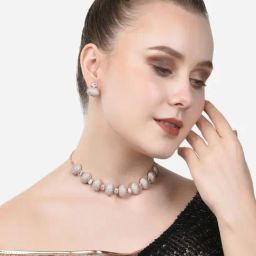 Zaveri Pearls Rose Gold Dazzling cubic Zirconia Necklace & Earring Set-ZPFK15307-image-88