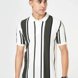 Byford By Pantaloons Olive Cotton Slim Fit Striped Polo T-Shirt-picture-35