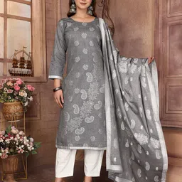 Royal Export Women Embroidered Regular Kurta with Trousers & With Dupatta-image-61
