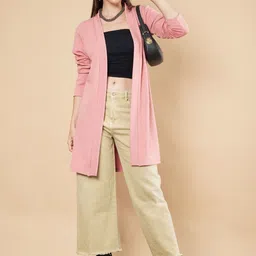 Corsica Women Dusty Pink Knitted Open Front Longline Shrug-picture-35