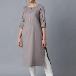 W Grey Cotton Straight Kurta-image-53