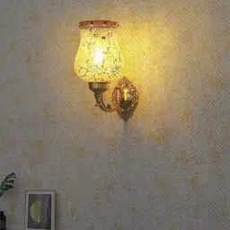 FOS LIGHTING Classic Amber Yellow Brass Wall Sconce With Crackle Glass Shade - Single Piece-image-53