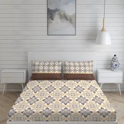 Layers Roma Floral Beige 120 TC Cotton Queen Bed Sheet with 2 Pillow Covers-image-7