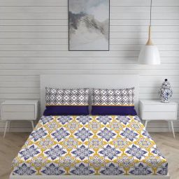 Layers Roma Floral Yellow 120 TC Cotton Queen Bed Sheet with 2 Pillow Covers-image-37