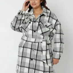 Vero Moda Curve Light Grey Check Coat-image-49