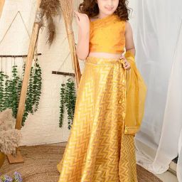 LilPicks Kids Yellow Printed Lehenga, Choli & Dupatta-image-69