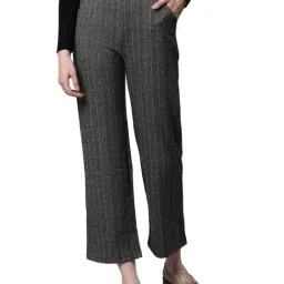 Global Republic Grey Striped Straight Fit High Rise Regular Trousers-image-95