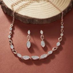 Zaveri Pearls Rose Gold Dazzling Cubic Zirconia Necklace & Earring Set-ZPFK15247-image-87