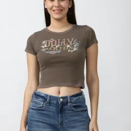 American Eagle Outfitters Brown Dolly Parton Graphic Print Crop Top-picture-48