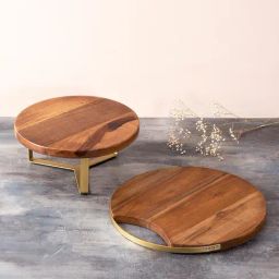 Nestroots Brown Wood Serving Platter & Cake Stand Combo-14