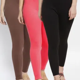 Gracit Black & Brown Mid Rise Leggings - Pack Of 3-image-98