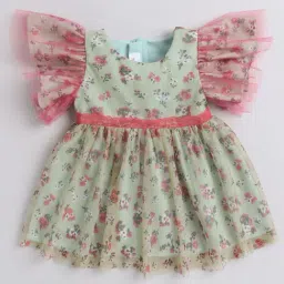 Many Frocks Kids Green Floral Print Dress-image-92