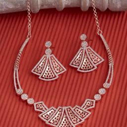 Zaveri Pearls Rose Gold Cubic Zirconia Bling Designer Necklace & Earring Set-ZPFK15258-9