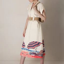Vero Moda Beige Printed Midi Dress With Belt-image-60