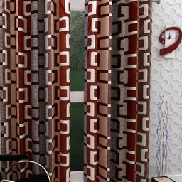 BELLA TRUE 2 Pcs Brown & White Geometric Printed Door Curtains-15