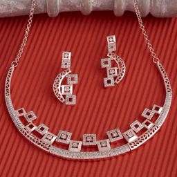 Zaveri Pearls Rose Gold Cubic Zirconia Bling Designer Necklace & Earring Set-ZPFK15260-10