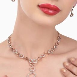 Zaveri Pearls Rose Gold Dazzling Cubic Zirconia Necklace & Earring Set-ZPFK15249-image-80