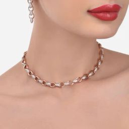 Zaveri Pearls Rose Gold Dazzling Cubic Zirconia Necklace & Earring Set-ZPFK15245-image-79