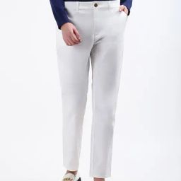 Tommy Hilfiger White Cotton Slim Fit Trousers-image-69