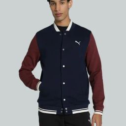 Puma Navy Cotton Regular Fit Colourblock Jacket-image-97