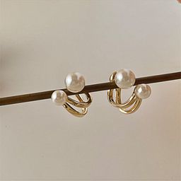 PolluxCraft Korean Gold-Plated Pearls Studded Contemporary Studs-image-54