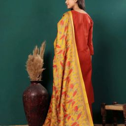 Varanga Rust Solid Kurta and Pant with Dupatta image 2