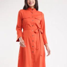 Fablestreet Rust Relaxed Fit Shirt Dress-6