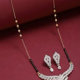 Zeneme Gold Plated Black White AD Studded Beaded Mangalsutra-image-69