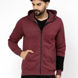 Kalt Maroon Regular Fit Solid Hooded Sweatshirt-picture-14