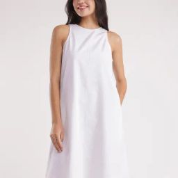 Fablestreet White Linen Relaxed Fit A Line Dress-image-68