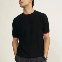 Andamen Black Cotton Regular Fit T-Shirt-image-92