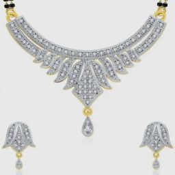 Zeneme Gold Plated White Black Stone Studded Beaded Designer Mangalsutra Set-14