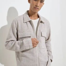 ETA by Westside Grey Knit-Textured Relaxed-Fit Cotton-Blend Shacket-picture-20