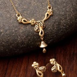 Zeneme Gold Plated American Diamond Studded Necklace & Earrings Set-54