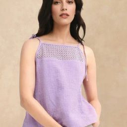 RAREISM Purple Cotton Blend Solid Sleeveless Top-34